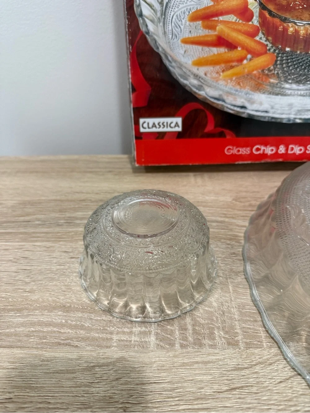 Classica Glass Chip and Dip Set 2 Piece Platter Serving Bowl Party Platter Box